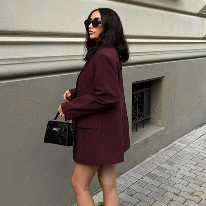 Women's Blazer Outerwears Office Wear Women Suit Jacket Autumn Long Sleeve Burgundy Blazers Formal Woman Minimalist Blazer