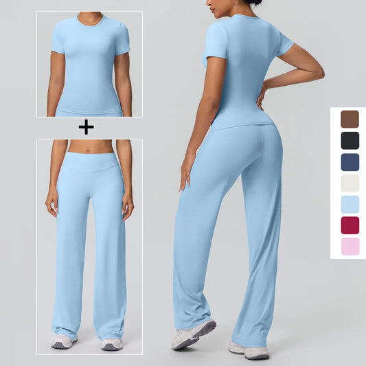 Fitness Sports Workout Yoga Set for Women Naked Feel Slim Casual Workout Top T-Shirt Quick Drying Push Up Running Pants Yoga Set
