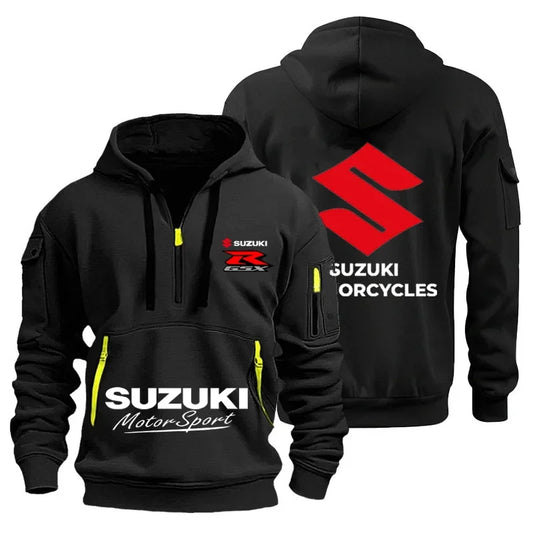 men's hooded sweatshirt for autumn and winter outdoor motorcycle sweatshirt, semi-zipper hooded sweatshirt