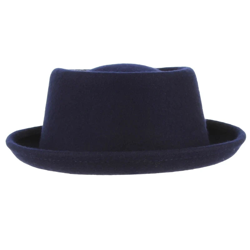 100% Wool Pork Pie Fedora Hat for Women Men Autumn Winter Felt Curved Brim Porkpie Hat
