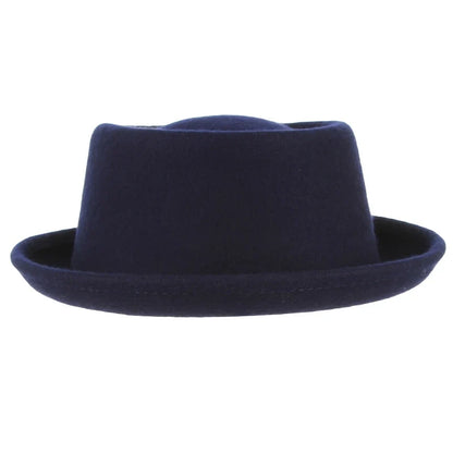 100% Wool Pork Pie Fedora Hat for Women Men Autumn Winter Felt Curved Brim Porkpie Hat