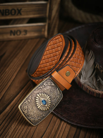 A Men's and Women's Casual Retro Belt Western Style! PU Leather Belt with Metal Buckle, Suitable for Daily Work Wear