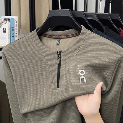 Long Sleeved T-shirt Sweatshirt Men's Autumn New Item Business Casual Skin Friendly Elastic Top Men's Zipper Bottom Shirt