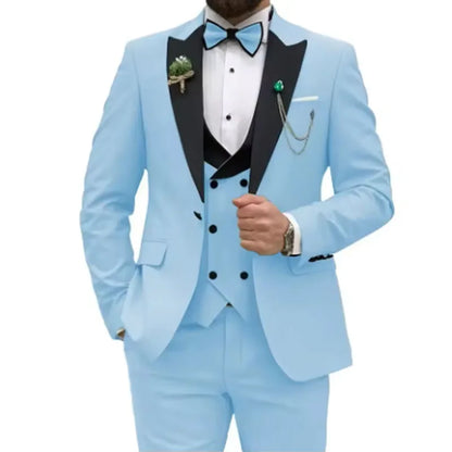 Slim Fit Men Suits Double Breasted Groom Formal Business Male Blazer Set Peak Lapel Party Wedding Tuxedo (Jacket+Vest+Pants)