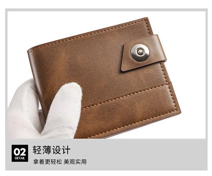 Men's Wallet Pu Leather Short NO Zipper Buckle Wallet Solid Color Wear-Resistant Leather Clip Daily Casual Fashion Zero Wallet