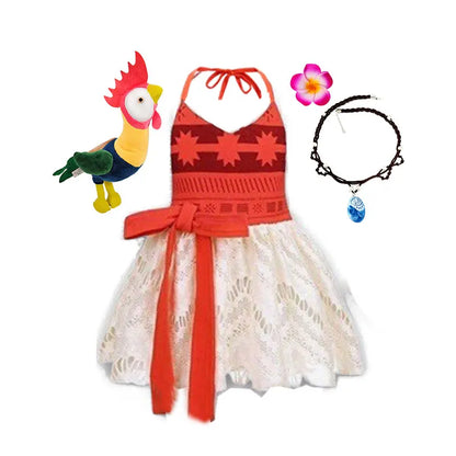 2026 Baby Girls Moana Halter Dress Role Playing Princess Dress Summer Clothing Hawaii Toddler Vaiana Cute Mini Sundress 1-6Y