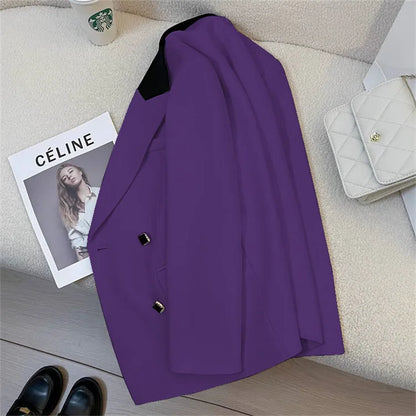 Spring Women's Suit Jacket Fashionable Korean Design Commute Style Long Sleeve Polyester Blend Urban Windbreaker