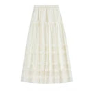 Women's Gray Elegant Skirt 2026 Summer Elastic Waist Sheen Flowy A Line Long Skirt for Woman Ladies Clothes 162QG4909