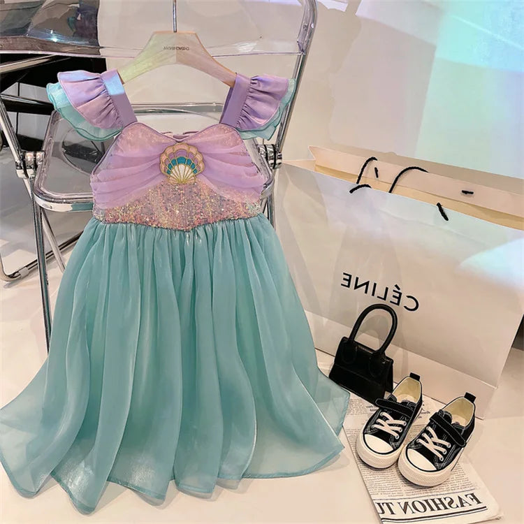 Little Mermaid Ariel Princess Costume Kids Dress For Girls Cosplay Children Carnival Birthday Party Clothes Mermaid Summer Dress