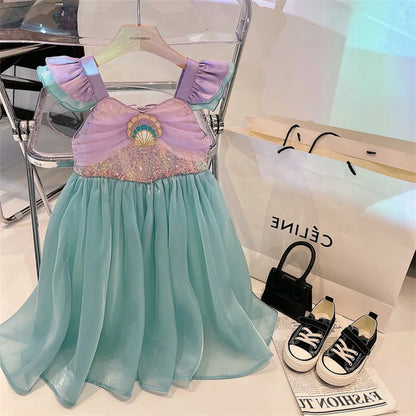 Little Mermaid Ariel Princess Costume Kids Dress For Girls Cosplay Children Carnival Birthday Party Clothes Mermaid Summer Dress