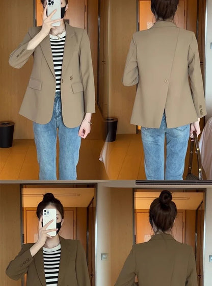 Suit Jacket Spring 2025 New Women Blazers Casual Notched Female Chic Coat Slim One Button Temperament Suit Coats Khaki Outwear