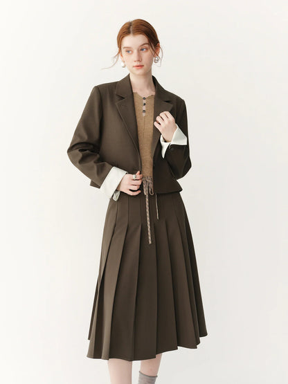2026 Fall Women's Korean-Inspired Petite Cropped Camel Acetate Lyocell Blend Blazer - Chic Office Commute Outerwear