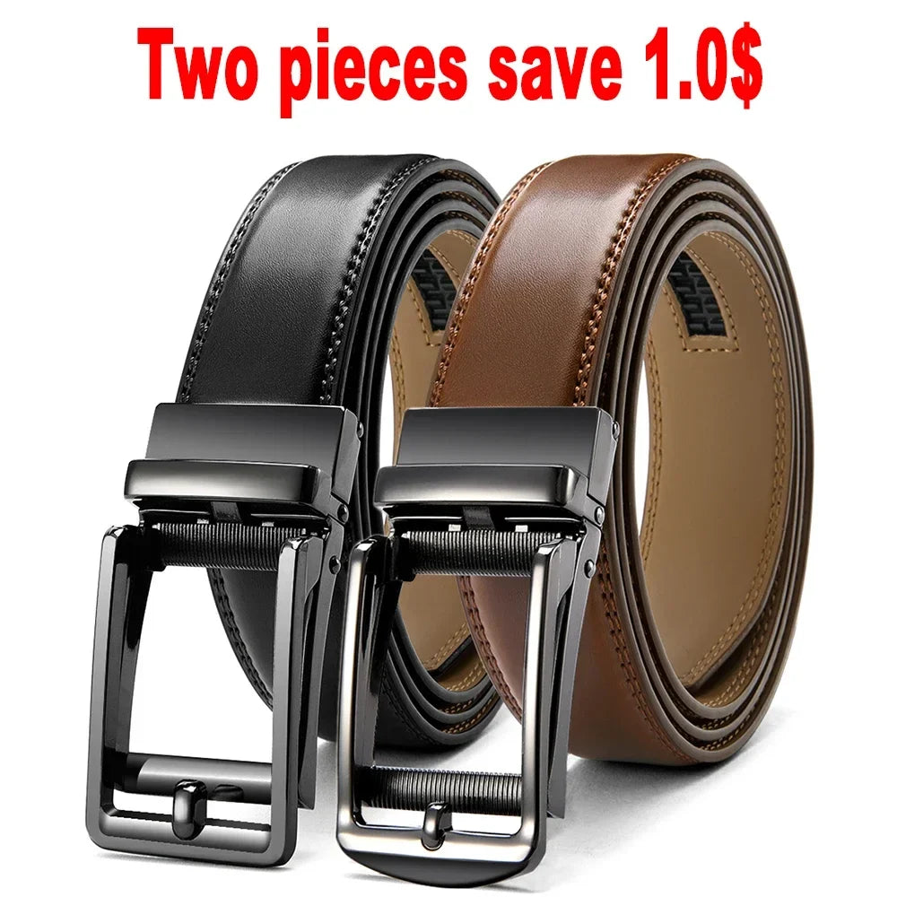 Mens Leather Belt Metal Automatic Genuine Leather Belts Leisure Fashion Ratchet Belts for Men Pants Fashion Genuine Leather Belt