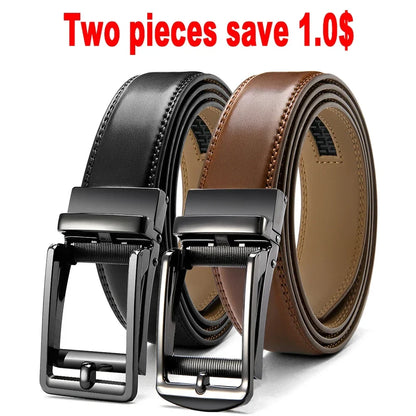 Mens Leather Belt Metal Automatic Genuine Leather Belts Leisure Fashion Ratchet Belts for Men Pants Fashion Genuine Leather Belt