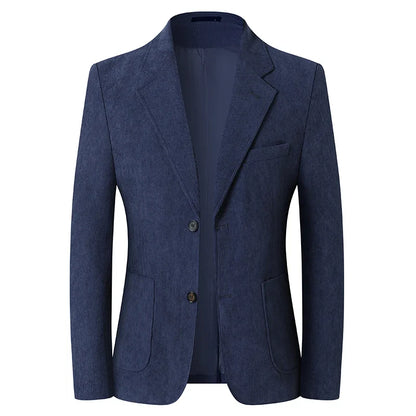 2026 Spring/Fall Men's Blue Suit Jacket, Black Long-Sleeve V-Neck Single-Breasted Formal Coats, Asian Fit Slim Cut.