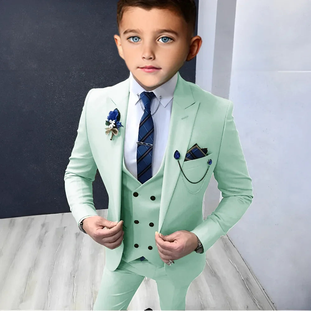 Formal Peak Lapel Suit Set 3 Pieces For Kids Perfirmance Outfit Host Costumes,Handsome Elegant Boys Slim Fit Suits Party Tuxedo