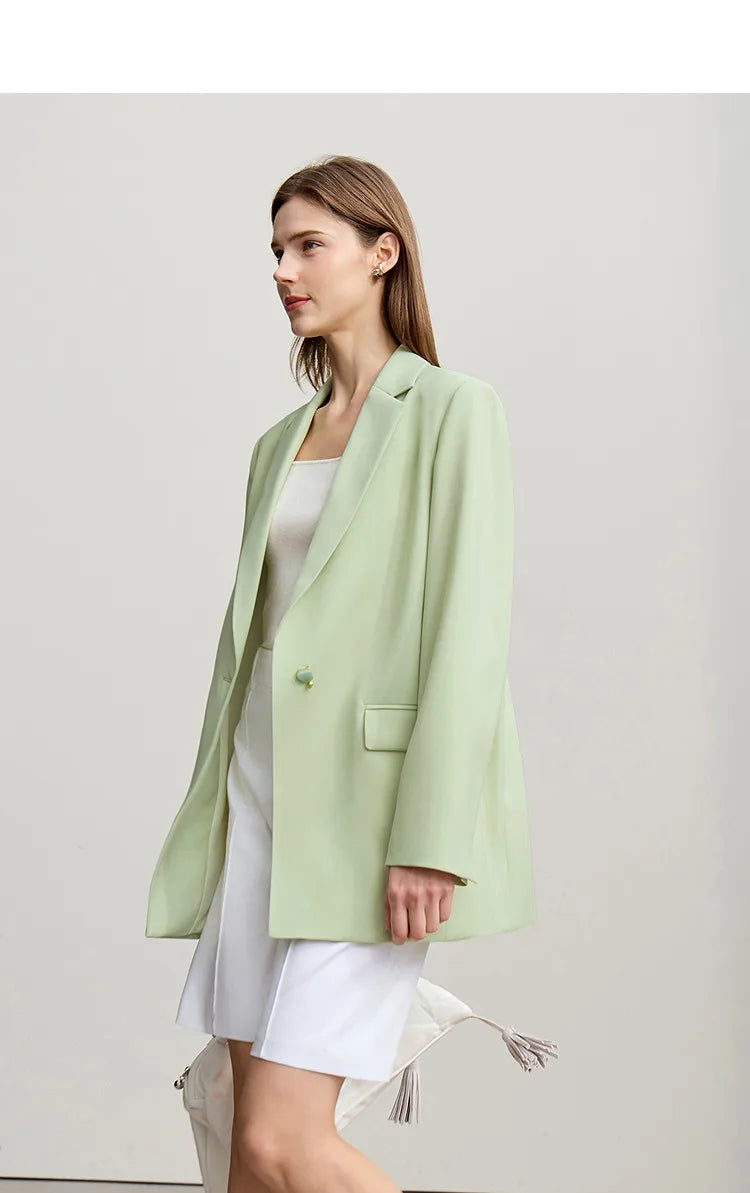 Women's Jacket 2026 Autumn New Commuter Button Shoulder Pad Suit Loose Anti-wrinkle Medium And Long Blazer Top 12611021
