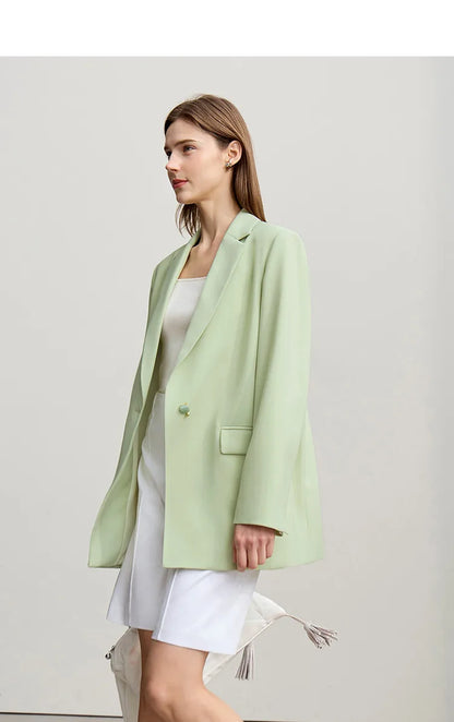 Women's Jacket 2026 Autumn New Commuter Button Shoulder Pad Suit Loose Anti-wrinkle Medium And Long Blazer Top 12611021