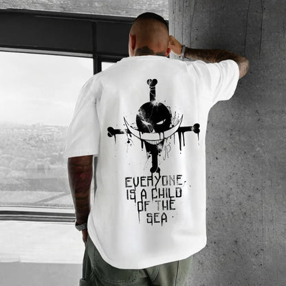 One Piece Summer Men's T-shirt Anime Edward Newgate Autumn Boys' Children's Short-sleeved Punk Loose Trendy Parent-child Outfit