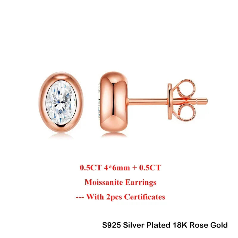 Oval Round Bezel 0.5CT Moissanite Stud Earrings for Women 925 Silver Plated 18k Pass Diamond Test Bubble Ear Jewelry Gift