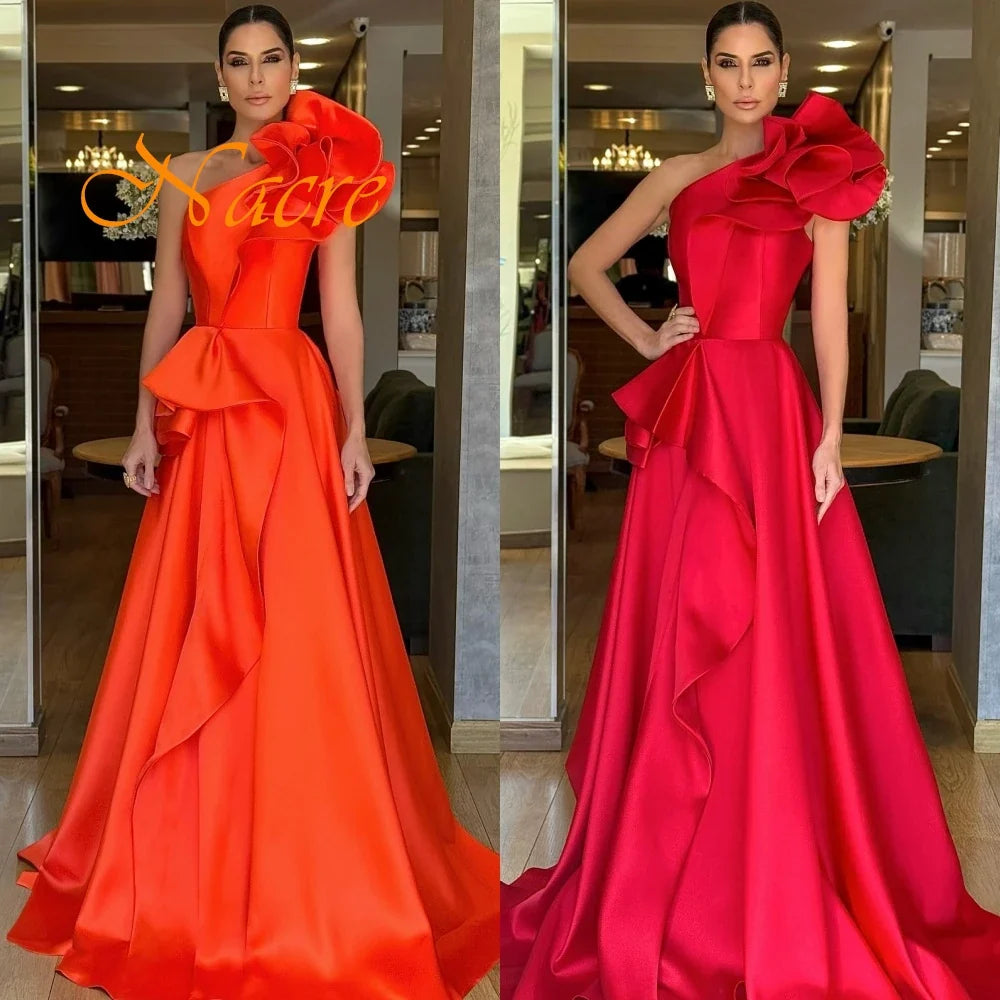 Customized Exquisite One Shoulder Sleeveless Evening Dress High Quality Satin Prom Dresses Fashion Ruched Homecoming Gowns