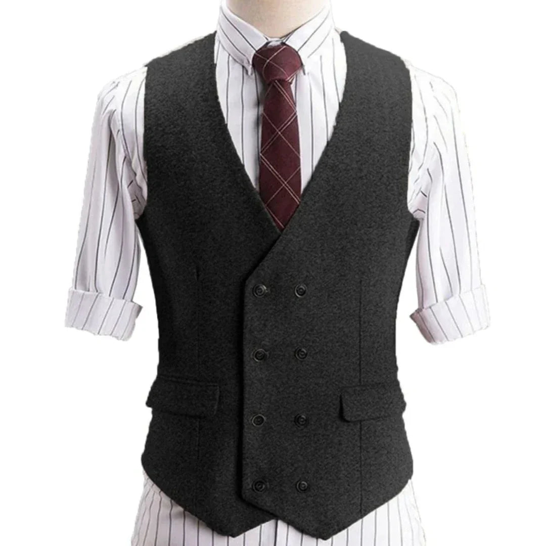 Men Vest Khaki Herringbone Double Button Solid Waistcoat For Wedding Banquet Business Office Work Casual Daily Men Suit Vest