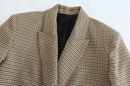 Women Fashion Double Breasted Plaid Blazer Coat Vintage Long Sleeve Flap Pockets Female Outerwear Chic Vestes Femme