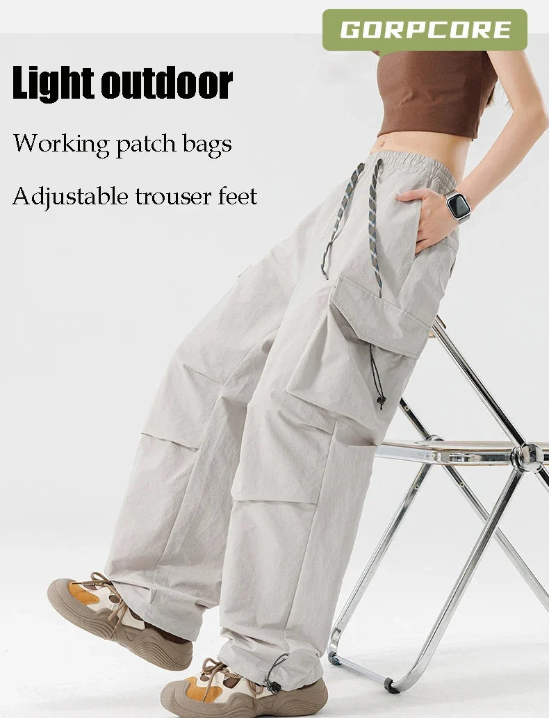 Women Hiking Pant Elastic Waist Trouser Adjustable Cuff Windproof Pant Men Outdoor Camping Pant Multiple Pockets Waterproof Pant