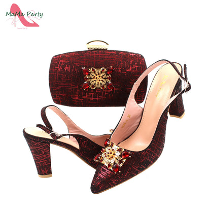 Color Italian Classics Design African Women Shoes and Bag Set High Quality with Shinning Crystal for Wedding Party