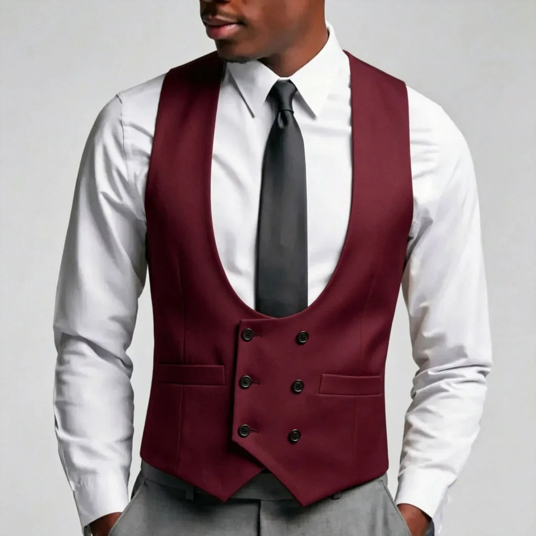 Men Vest Gray Solid Double Breasted Waistcoat For Wedding Groom Banquet Party Business Work Office Casual Daily Men Suit Vest