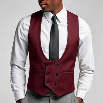 Men Vest Gray Solid Double Breasted Waistcoat For Wedding Groom Banquet Party Business Work Office Casual Daily Men Suit Vest