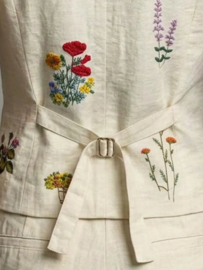 New Arrival Women's Linen Waistcoat for Spring Summer & Autumn, Exquisite Embroidery Craft, Back Waist Adjustable Buckle, Elegan