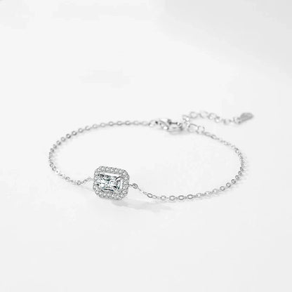 925 Sterling Silver Luxury Dazzling Rectangle1Ct Zirconia Link Chain Charm Bracelet For Women Wedding Engagement Jewelry
