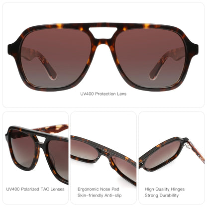 Acetate Pilot Polarized Prescription Sunglasses For Women Double Bridge UV400 Myopia Protection Grade Shade