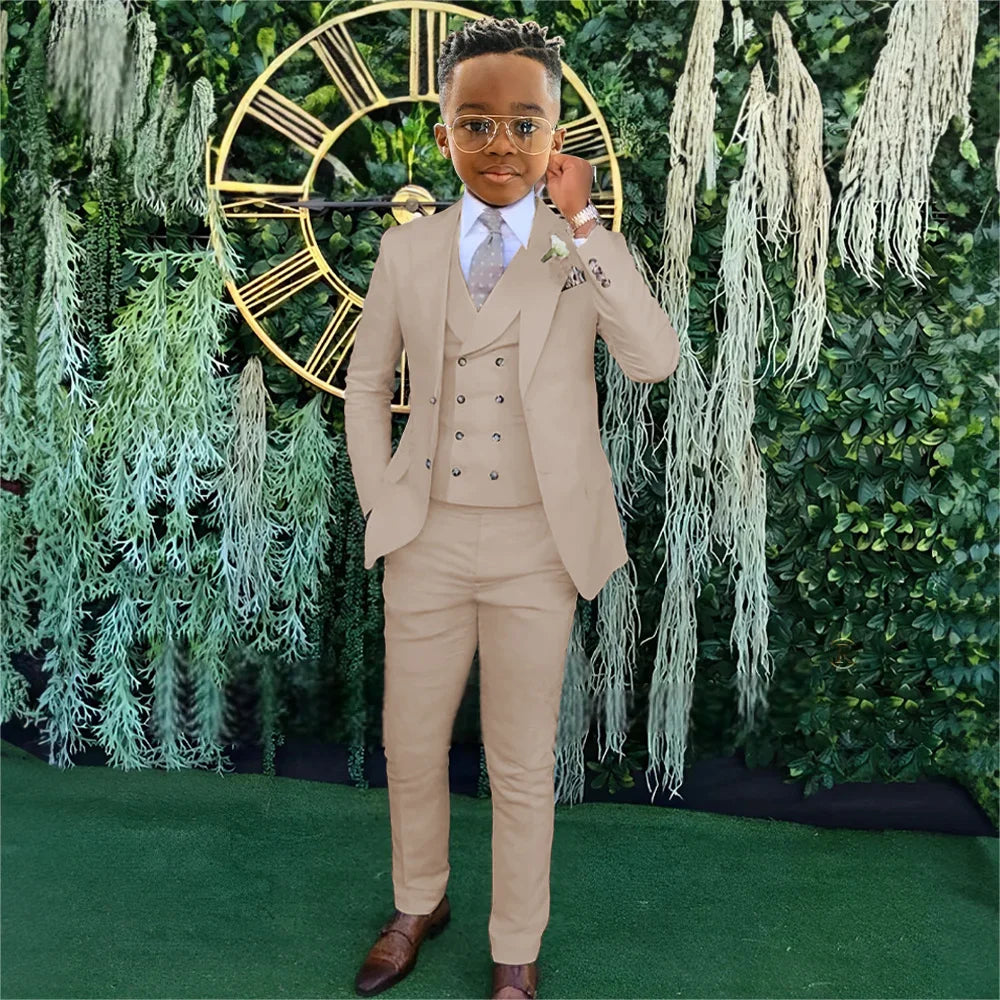 Fashionable Boys Suit Set 3 Pieces Jacket Vest Pants Banquet Party Outfit Elegant Children's Tuxedo Wedding Guest Clothes 2-20T