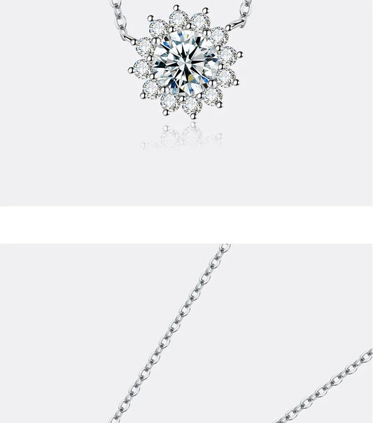 1-3CT Moissanite Necklace For Women S925 Pure Silver Sparkling Sunflower Pendant Party Fashion High-end Jewelry