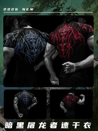 Dark Dragon Slayer Men's 2026 Summer New Fitness Clothes Speed Drying Running Printed Compression Clothes Sports T-shirt
