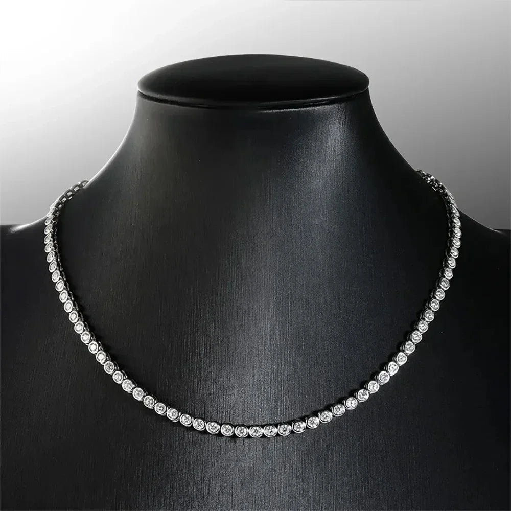 3mm Round Bubble Moissanite Tennis Necklace Bracelets Bezel Setting 925 Silver D Color Diamond Neck Chain Chokers for Women