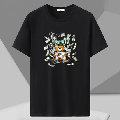 Men T-shirt Printed Tee Plus Size 110-180kg 5XL 6XL 7XL Black T Shirts Round Neck Short Sleeve Oversized Tops Big Size Clothing