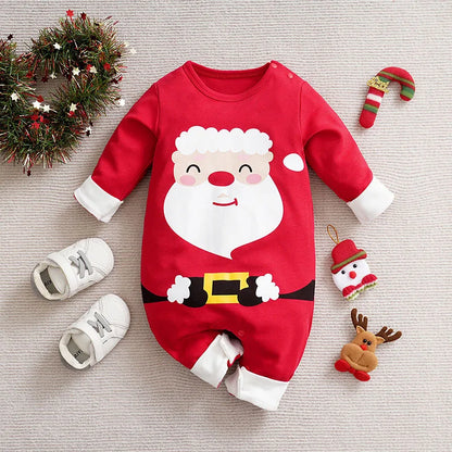 Prowow 0-18M Baby Christmas Costume Cartoon Deer Jumpsuit With Santa Hat Christmas Baby Romper For Newborn New Year Costume