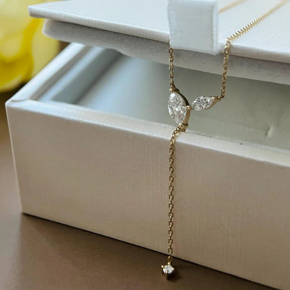 Certified Marquise Cut Moissanite Lariat Pendant Necklace S925 Silver 4cttw Lab Diamond Y-Style Long Tassel Neck Chain for Women