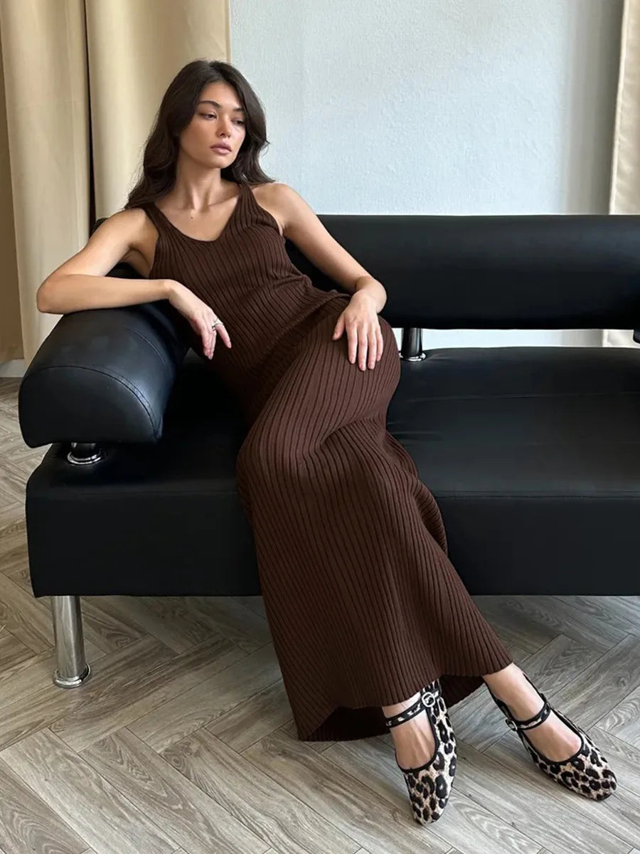 Women's Sleeveless Knitted Dress Strap Summer Fashion Wide Shoulder Inner Long Skirt Slim Fit Casual Dresses