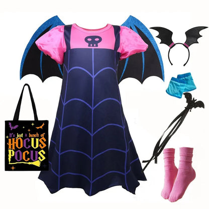 NEW Vampire Dress with Wings for Little Girls Vampirna Anime Role Playing Costume Toddler Halloween Bat Disguise Cute Purim Robe