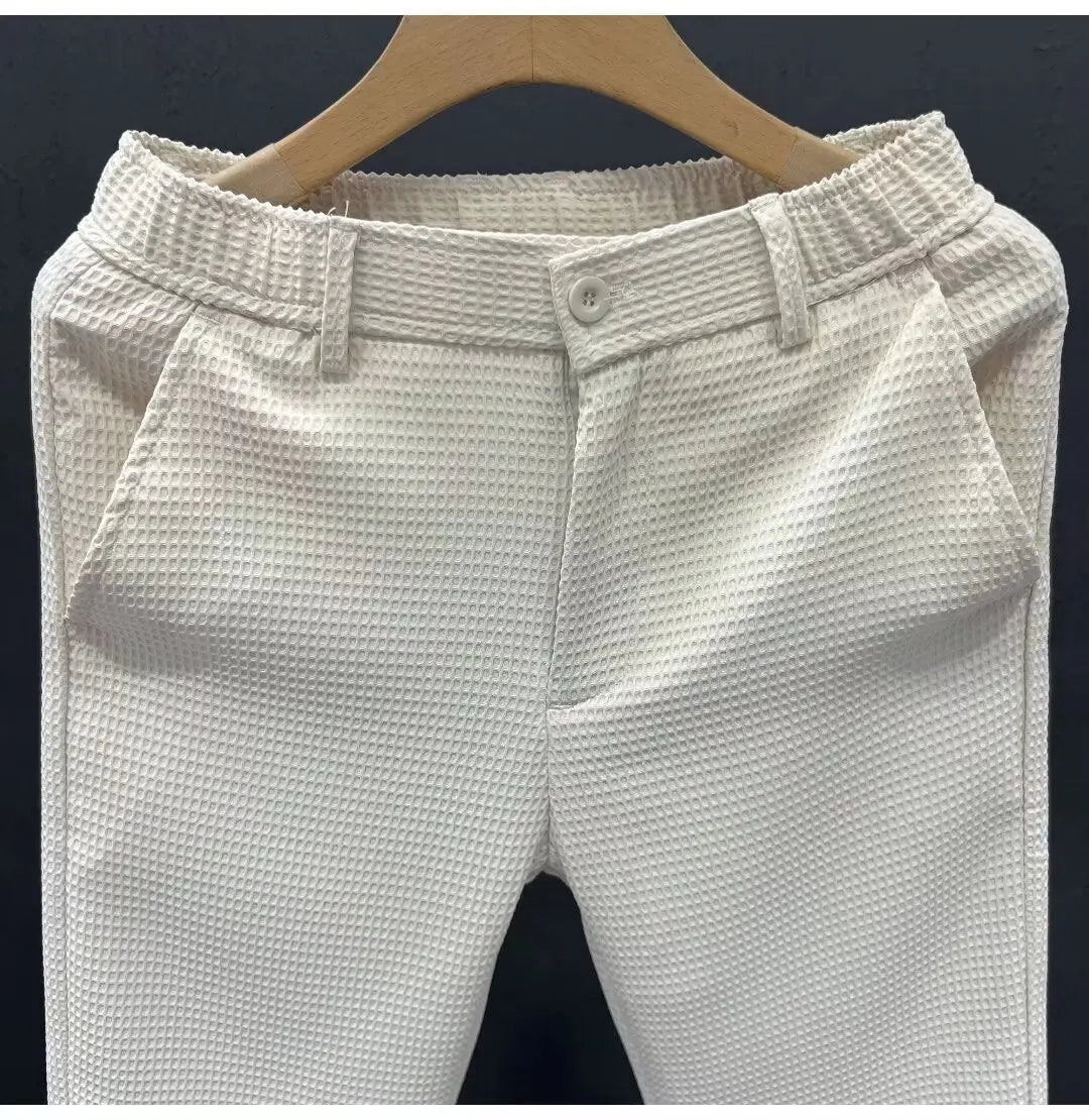 2026 High-grade Men's Solid Suit Pants Spring Summer Korean Style Pocket Straight Nine Split Pants Male Business Casual Trousers