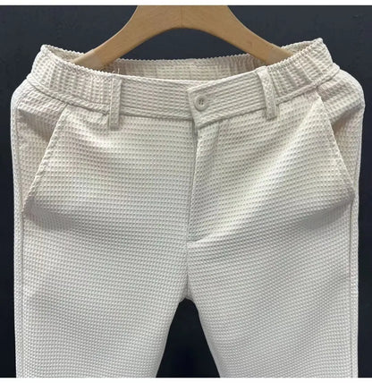 2026 High-grade Men's Solid Suit Pants Spring Summer Korean Style Pocket Straight Nine Split Pants Male Business Casual Trousers