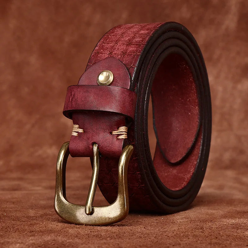 3.8CM High Quality Pure Cowhide Genuine Leather Men's Brass Buckle 5.5mm Thick Belts Retro Jeans Waistband Male Belts for Men