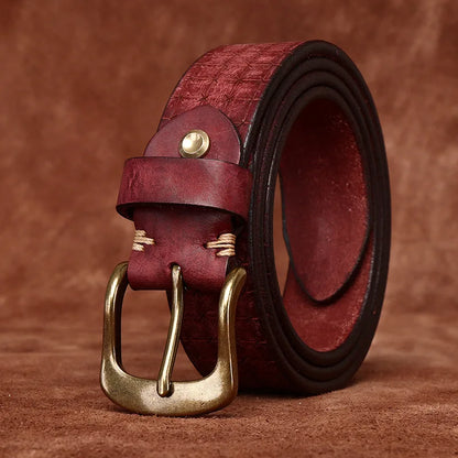 3.8CM High Quality Pure Cowhide Genuine Leather Men's Brass Buckle 5.5mm Thick Belts Retro Jeans Waistband Male Belts for Men