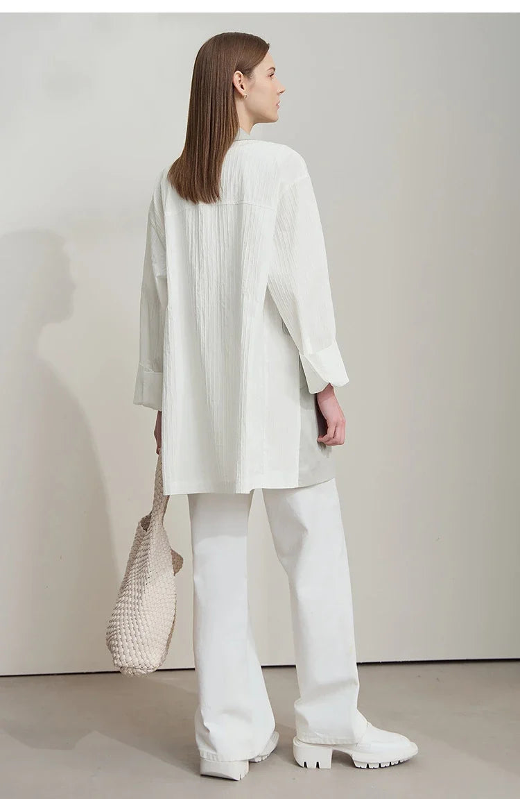 Minimalist Women's Fashion Casual Jacket 2025 Autumn Lyocell Linen Collision Splicing Crumple Texture Loose Blazer 12551008