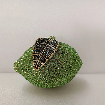 Green Lemon Shaped Rhinestone Handbags for Cocktail Party Women Gorgeous Crystal Wedding Bridal Cutch Purse Evening Bags