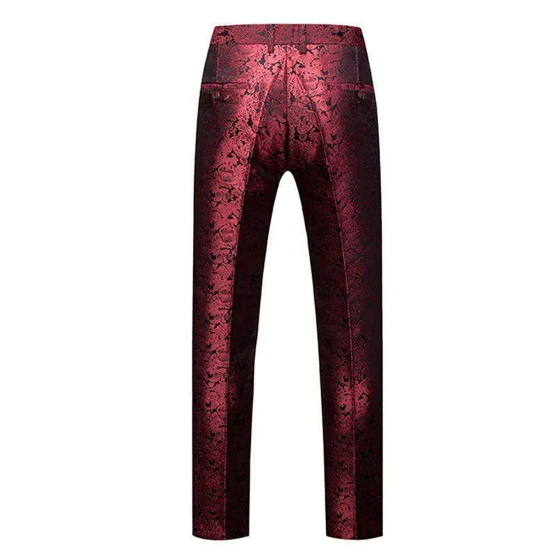 Blue Men's Suit Trousers, Jacquard Fabric Pants, Wedding Party Dress Pant, Asian Size M-5XL 6XL, Pantalones Hombre